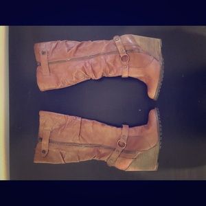 Leather wedge boots.